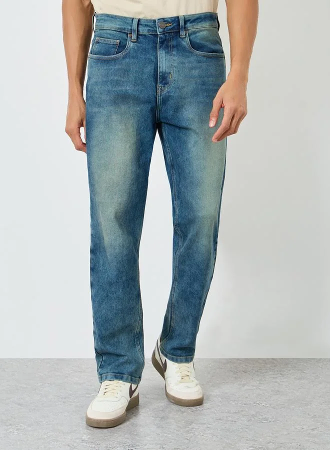 Styli Light Blue Men Light Blue Mid Wash Relaxed Fit Jeans for Men | Best Price UAE